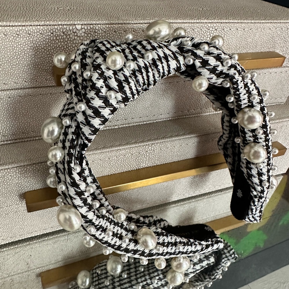 Lele Sadoughi Plaid and Pearl Headband